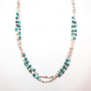 Vintage Shell & Turquoise Beads 2 Strand Heishi Necklace
