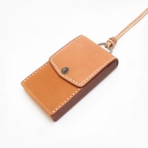 Tannin Leather Sling Card Holder w/Vtg Navajo Concho 【Tan】