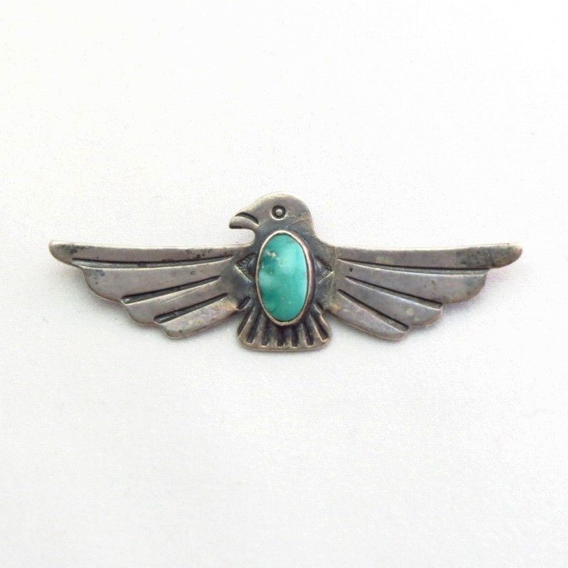 Antique Stamped Thunderbird Shape Silver Pin w/TQ  c.1935～