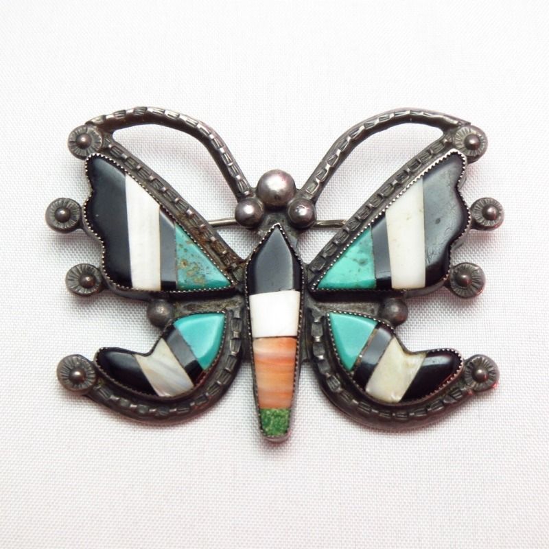 Vintage Zuni Mosaic Inlay Butterfly Shape Pin Brooch c.1950～