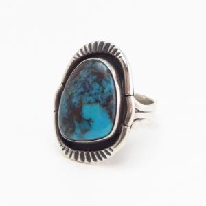 Vtg Navajo SplitShank Silver Ring w/Bisbee Turquoise c.1955～