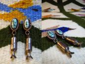 Vintage Squash Blossom Silver Pierced Earrings w/TQ  c.1960～