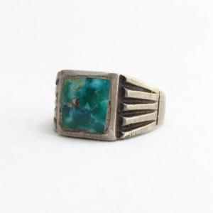 Vintage Navajo SilverRing w/Square Morenci Turquoise c.1940～