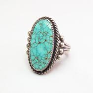 Vintage Navajo Silver Ring w/Gem Grade #8 Turquoise  c.1945～