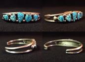 Vintage Gem Grade #8 Turquoise Row Cuff Bracelet  c.1960