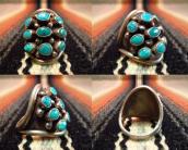 Vintage Silver with 9 Turquoise Ring  c.1970