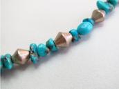 Vtg Single Strand Turquoise & Silver Bead Necklace  c.1970～