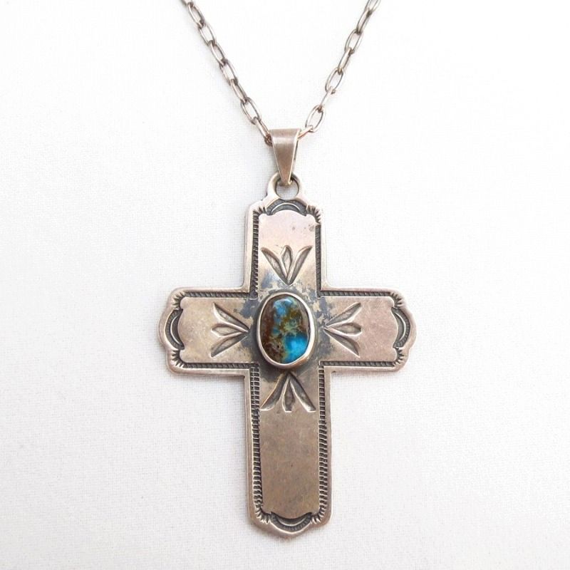 Al Somers Stamped Ingot Silver Cross Fob w/BisbeeTQ Necklace