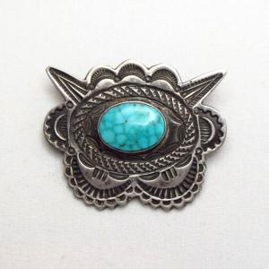 【Morris Robinson】 Hopi Antique Silver Pin w/Gem TQ  c.1930～