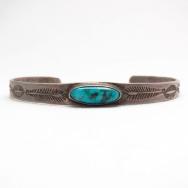 Antique Ingot Silver Narrow Cuff Bracelet w/Gem TQ  c.1920