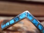 Vintage Zuni #8 Turquoise Inlay Silver Zig Zag Cuff  c.1960