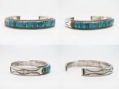 Vtg Zuni Turquoise Inlay Domed Shape Cuff in Silver c.1950～