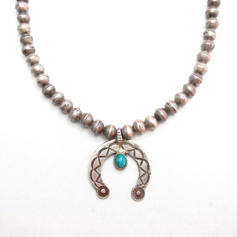 Antique Bench Made Silver Bead Necklace w/Small Naja  c.1930