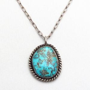 Vintage Navajo Pilot Mountain Turquoise Fob Necklace c.1970～