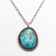 Vintage Navajo Pilot Mountain Turquoise Fob Necklace c.1970～