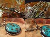 Vintage Navajo Pilot Mountain Turquoise Fob Necklace c.1970～