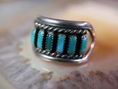 Vintage Zuni Needle Point Turquoise Row Silver Ring  c.1965～
