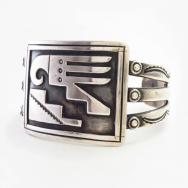 Vintage Hopi or Navajo Stamped Silver Overlay Cuff  c.1950～