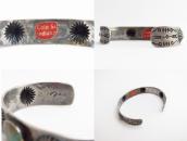 Antique 卍 Stamped Coin Silver Cuff Bracelet w/TQ  c.1930