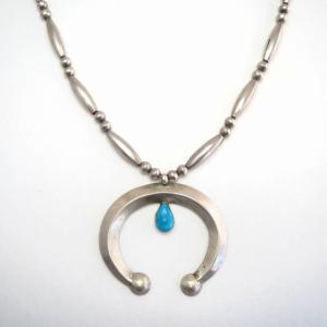 Vtg Navajo HandMade Silver Bead Necklace w/Cast Naja c.1960～