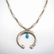 Vtg Navajo HandMade Silver Bead Necklace w/Cast Naja c.1960～