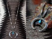 Vtg Navajo HandMade Silver Bead Necklace w/Cast Naja c.1960～