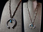 Vtg Navajo HandMade Silver Bead Necklace w/Cast Naja c.1960～