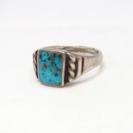 Vtg Navajo Square Turquoise Inlay Men's Silver Ring  c.1950～