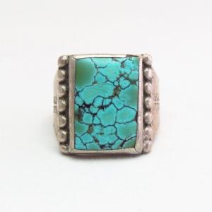 Antique Worn Silver Men's Ring w/Square cut #8 TQ  c.1940～