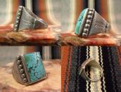 Antique Worn Silver Men's Ring w/Square cut #8 TQ  c.1940～