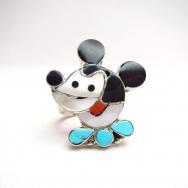 Zuni Vintage Channel Inlay Mickey Face Ring  c.1970