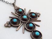 Vintage Zuni Sunburst Cross w/Turquoise Fob Necklace c.1960～