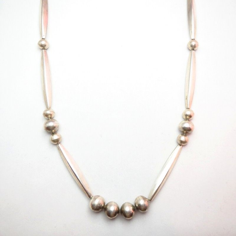 【Joe H. Quintana】 Cochiti Vintage Silver Bead Necklace M 5