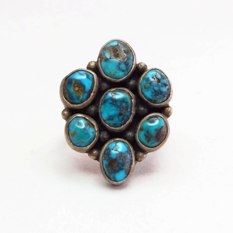Vintage Navajo Cluster Ring w/Gem Turquoise  c.1960～