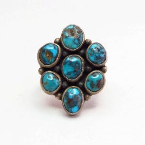 Vintage Navajo Cluster Ring w/Gem Turquoise  c.1960～