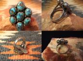 Vintage Navajo Cluster Ring w/Gem Turquoise  c.1960～