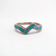 Vintage Zuni Turquoise Inlay Silver Zig Zag Ring  c.1960～