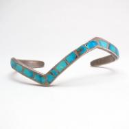 Vintage Zuni TQ Inlay Silver Zig Zag Cuff Bracelet  c.1950 1