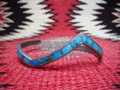Vintage Zuni TQ Inlay Silver Zig Zag Cuff Bracelet  c.1950 1