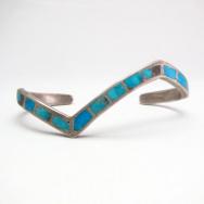 Vintage Zuni TQ Inlay Silver Zig Zag Cuff Bracelet  c.1950 2