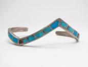 Vintage Zuni TQ Inlay Silver Zig Zag Cuff Bracelet  c.1950 2