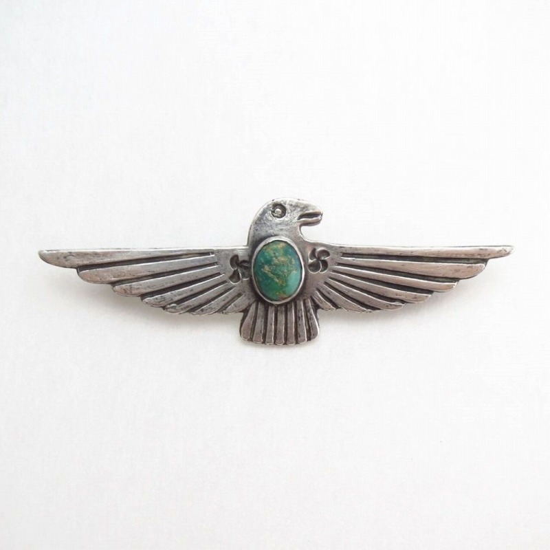 Antique 卍 Stamped Thunderbird Shape Silver Pin w/TQ  c.1935