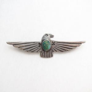 Antique 卍 Stamped Thunderbird Shape Silver Pin w/TQ  c.1935