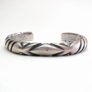Vtg Navajo Ingot Silver Half-Round Wire Filed Cuff  c.1940～