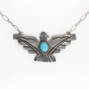 Atq Navajo HandMade Thunderbird Fob Silver Necklace  c.1925～