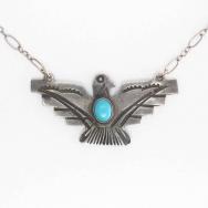 Atq Navajo HandMade Thunderbird Fob Silver Necklace  c.1925～