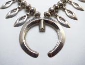 Vintage Navajo Bench Made Silver Bead & Naja Necklace c.1960