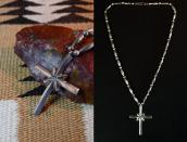 Vtg Navajo Handmade Bead Necklace w/Cast Silver Cross c.1950
