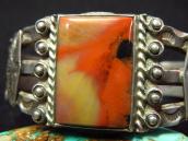 Antique T-bird Stamped Cuff Bracelet w/PetrifiedWood  c.1940