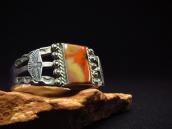 Antique T-bird Stamped Cuff Bracelet w/PetrifiedWood  c.1940